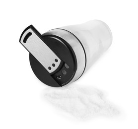 Photo of One shaker with salt isolated on white