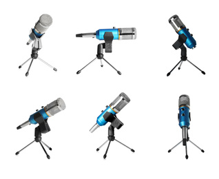 Set with microphone from different views on white background