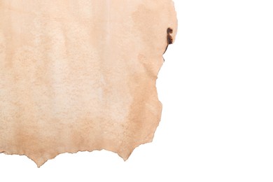 Blank sheet of old parchment paper on white background