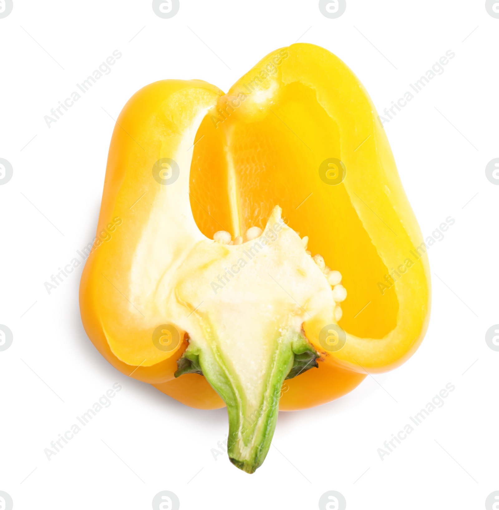 Photo of Cut yellow bell pepper isolated on white