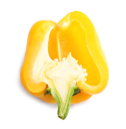 Photo of Cut yellow bell pepper isolated on white