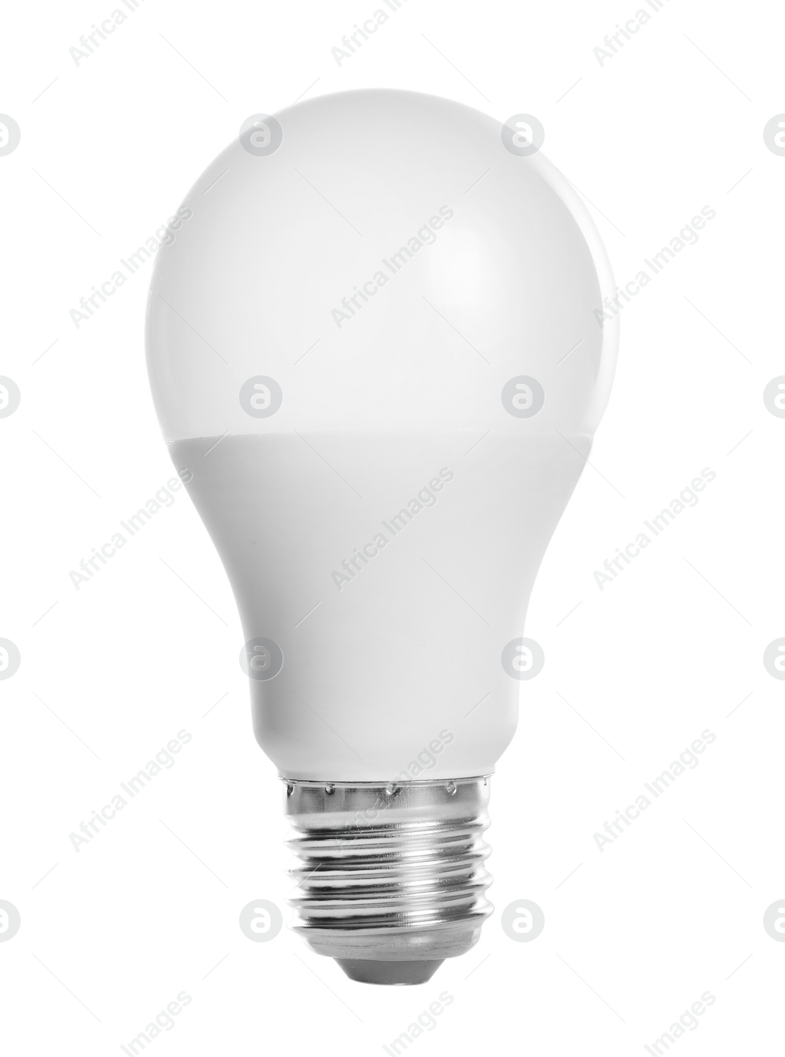 Photo of New light bulb for lamp on white background