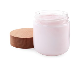 Photo of Jar of hand cream on white background