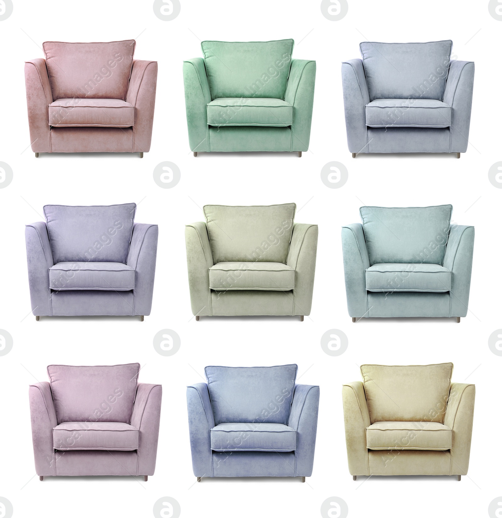 Image of Different colorful armchairs isolated on white, set