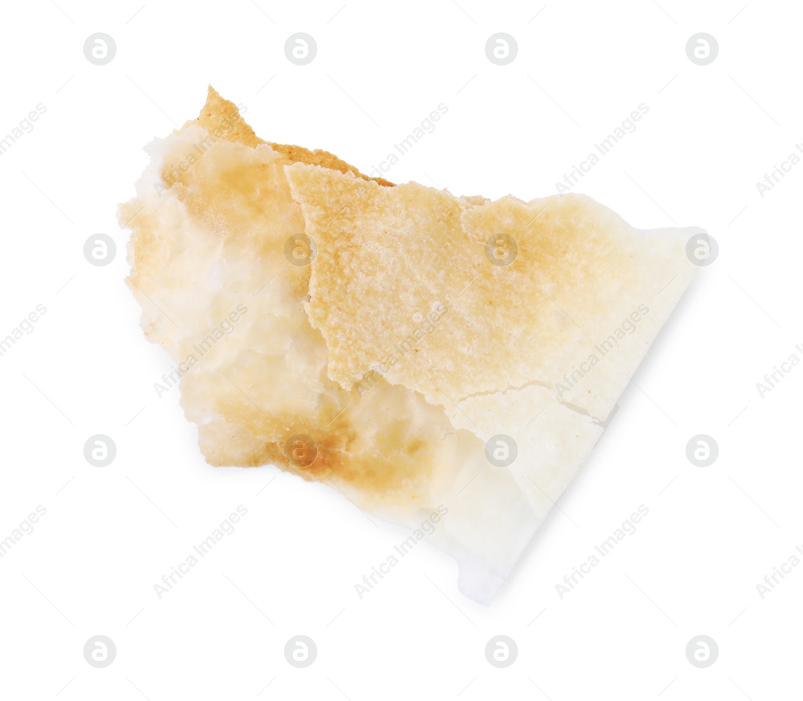 Photo of Crumble of delicious fresh puff pastry isolated on white, top view