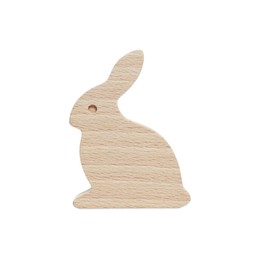 Wooden bunny figure isolated on white. Educational toy for motor skills development