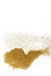 Photo of Golden glitter on white background, top view