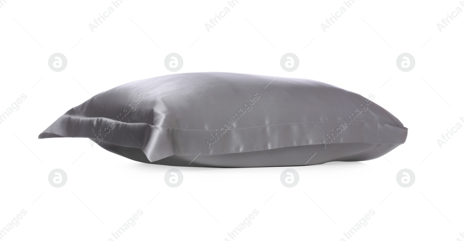 Photo of Light grey silk pillow isolated on white