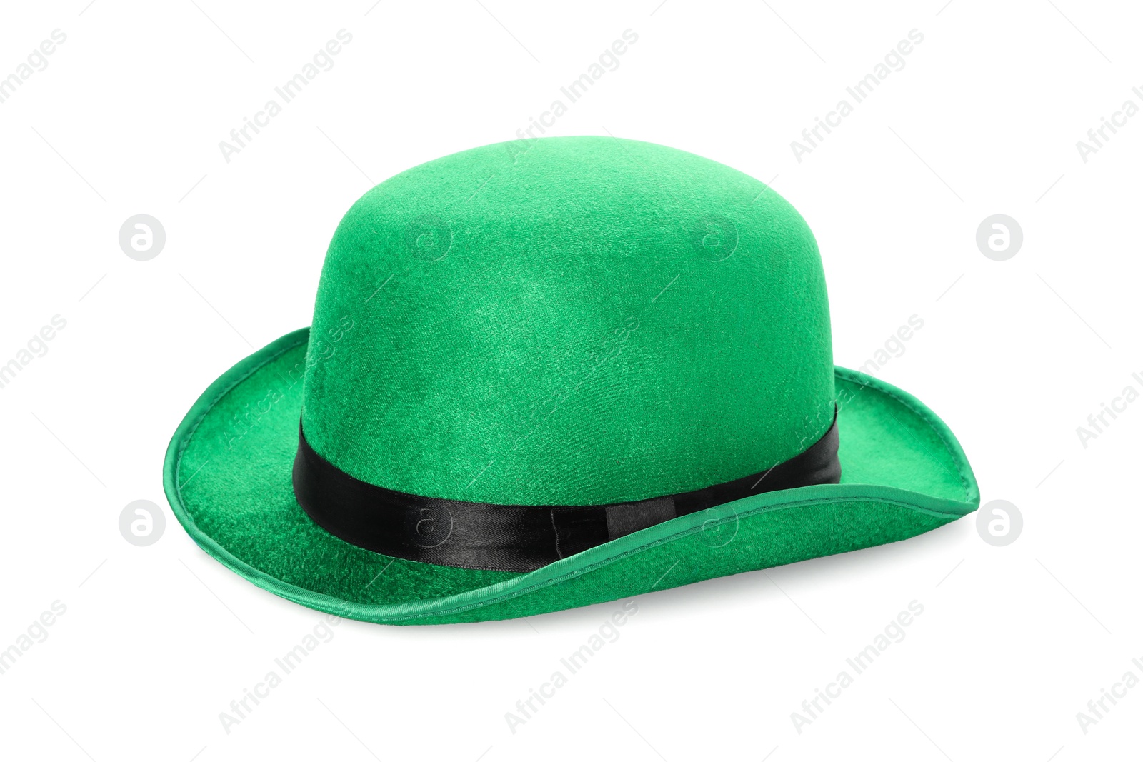 Photo of Green leprechaun hat isolated on white. Saint Patrick's Day accessory