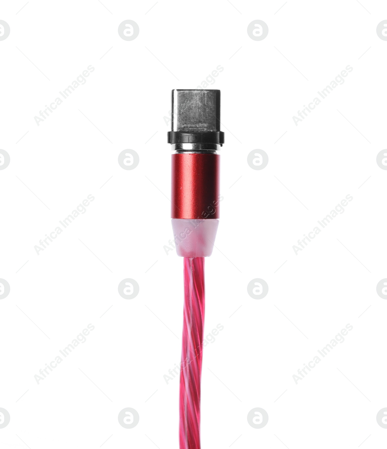 Photo of Red USB cable with type C connector isolated on white