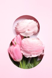 8 March greeting card design with flowers, top view. Happy International Women's Day