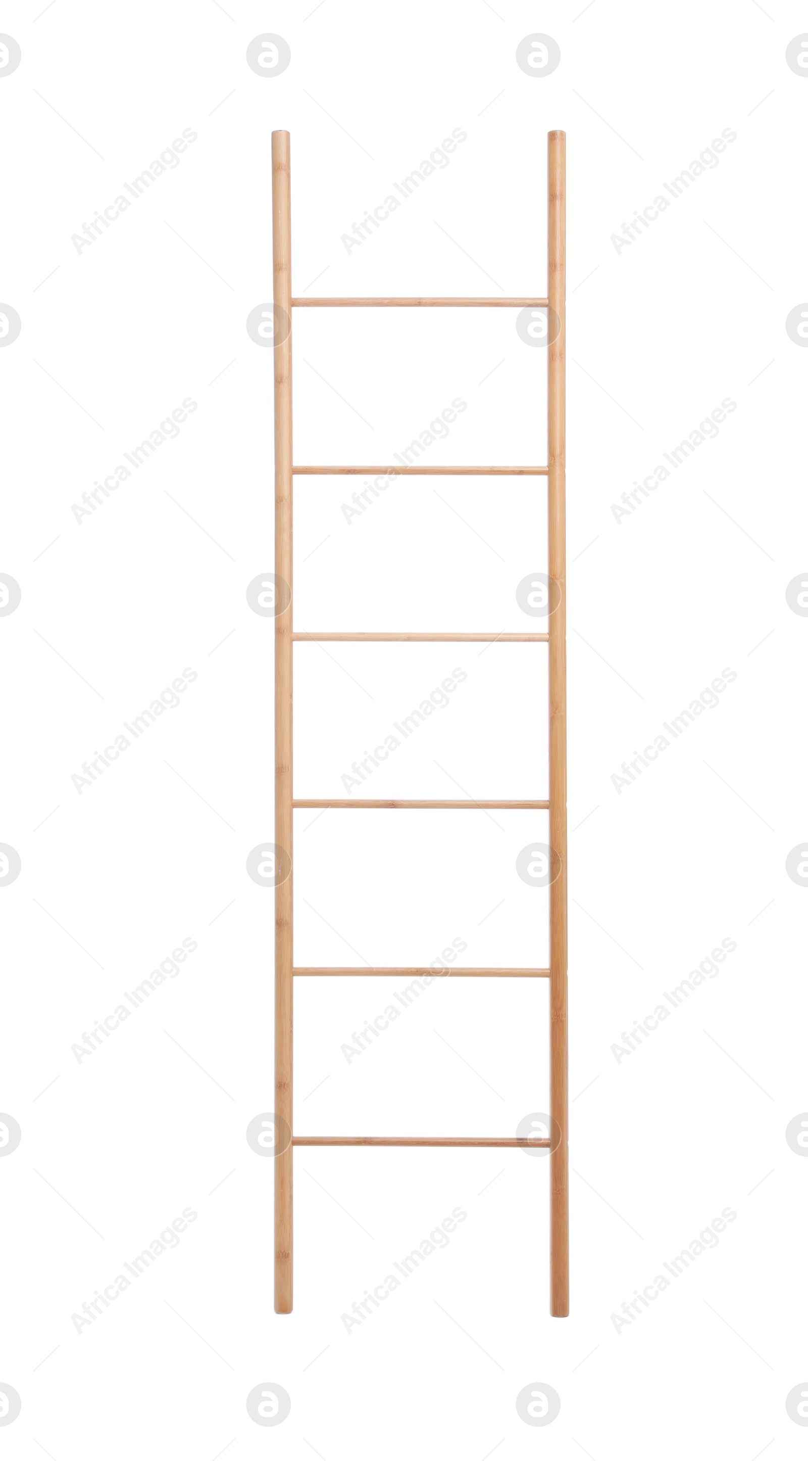 Photo of Modern wooden ladder isolated on white. Construction tool