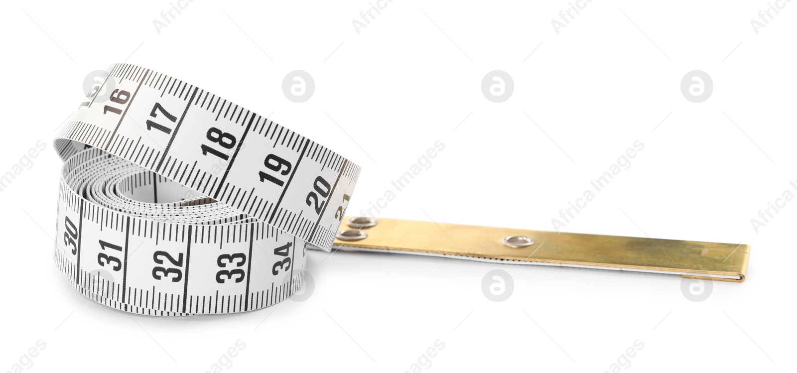 Photo of New long measuring tape isolated on white