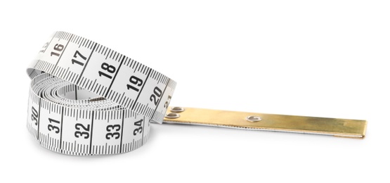 Photo of New long measuring tape isolated on white