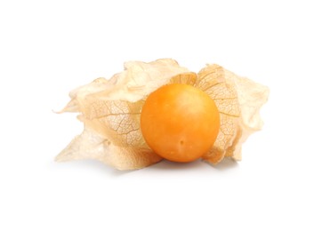 Ripe physalis fruit with calyx isolated on white