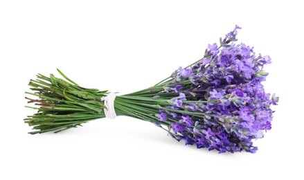 Photo of Bouquet of beautiful lavender flowers isolated on white