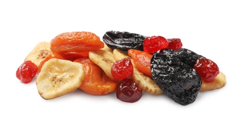 Photo of Mix of delicious dried fruits isolated on white