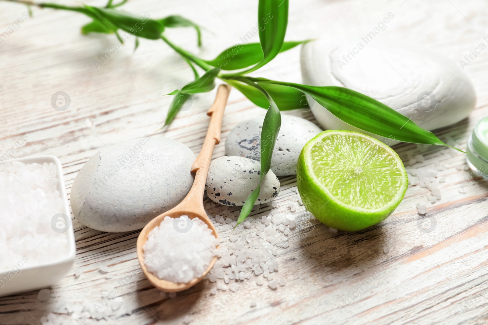 Photo of Cosmetic products on wooden background