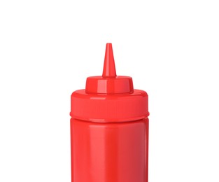 Photo of Bottle of tasty ketchup isolated on white