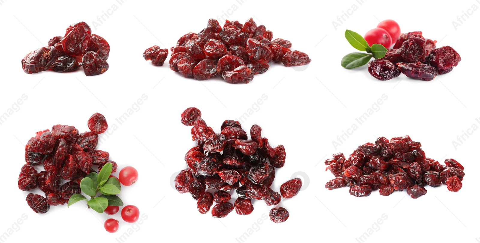 Image of Collage with dried cranberries on white background, banner design