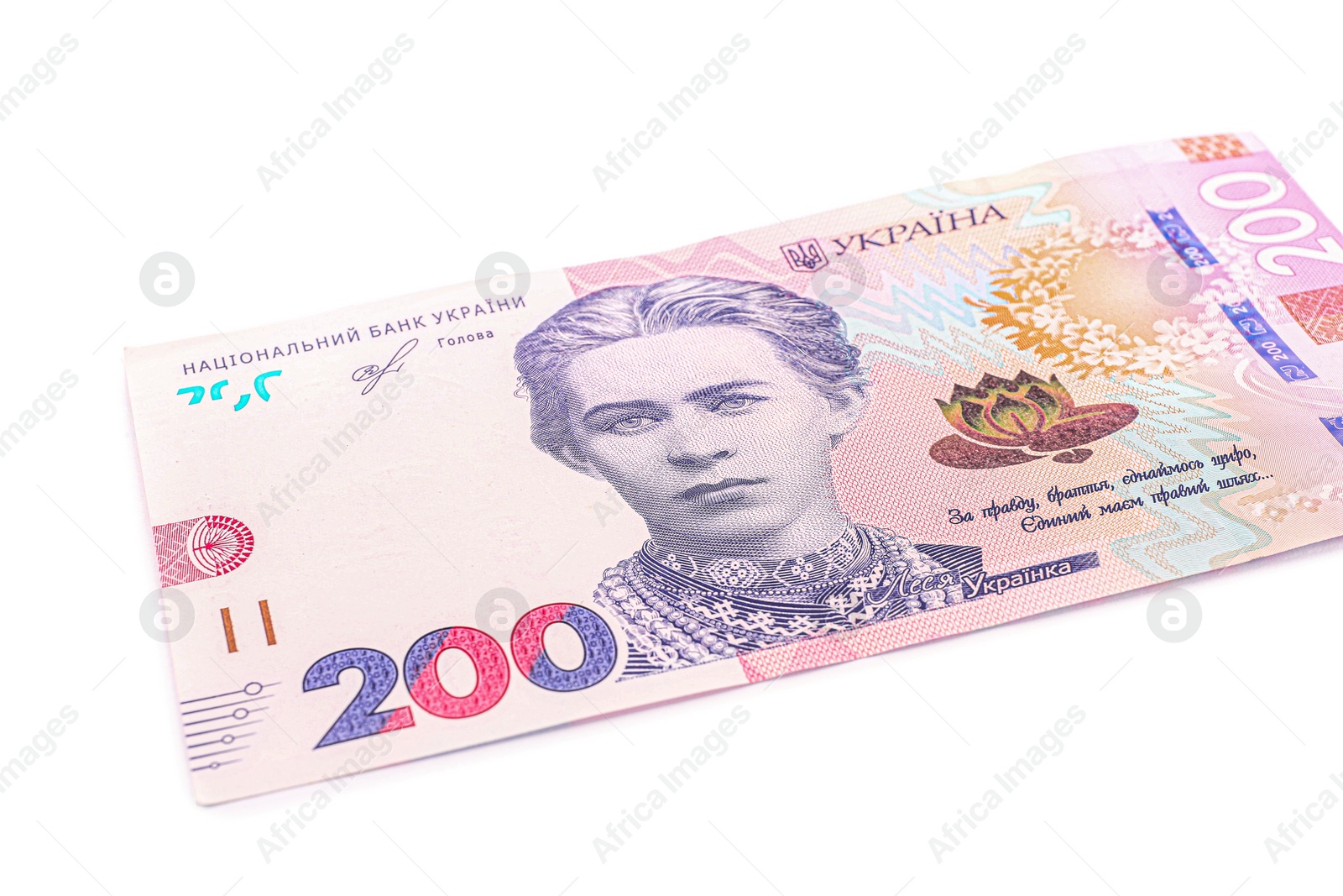 Photo of 200 Ukrainian Hryvnia banknote on white background