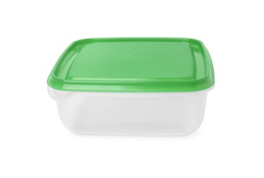 Photo of Empty plastic container on white background. Food storage