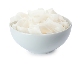 Bowl with rice noodles isolated on white