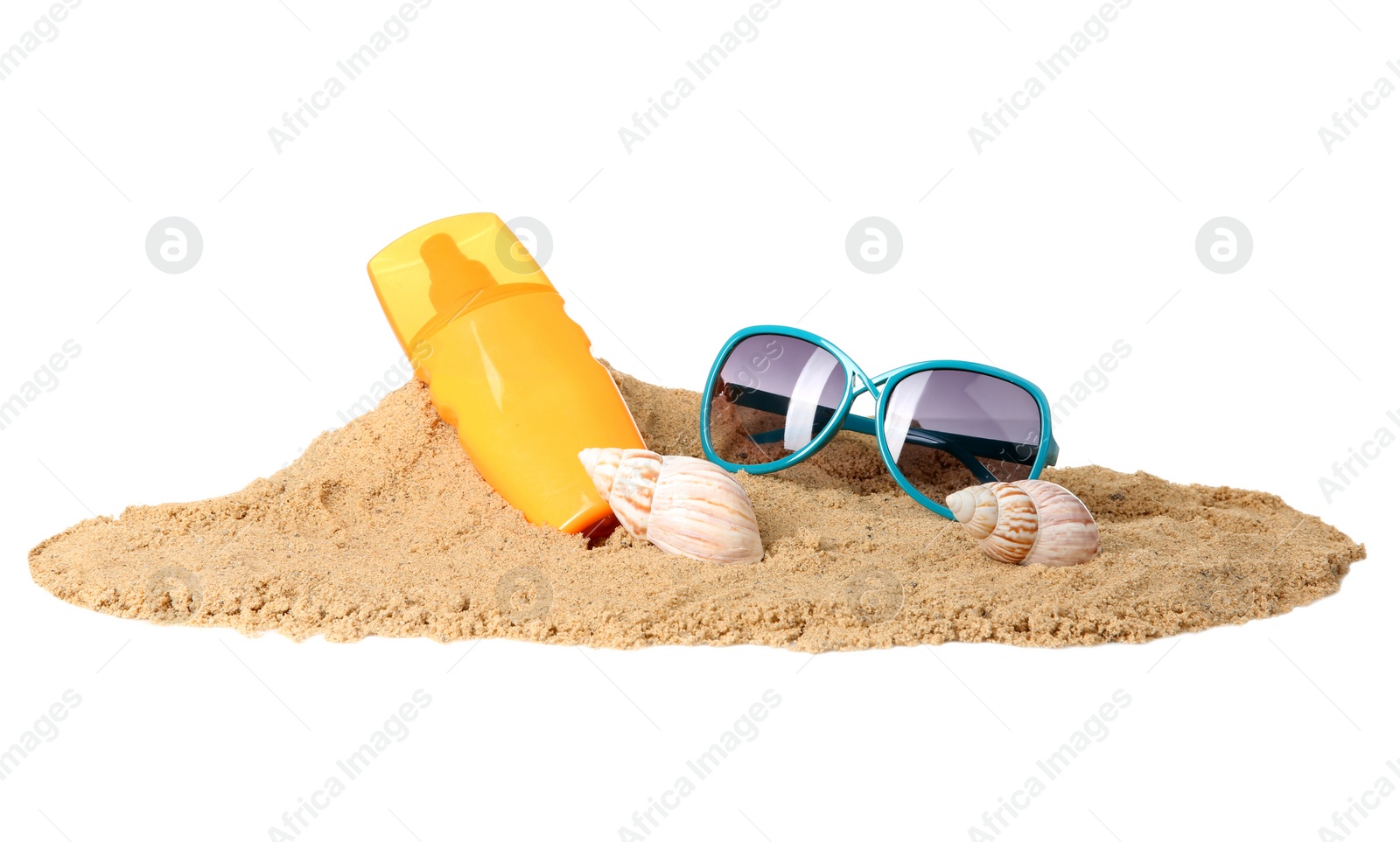 Photo of Composition with beach objects on white background