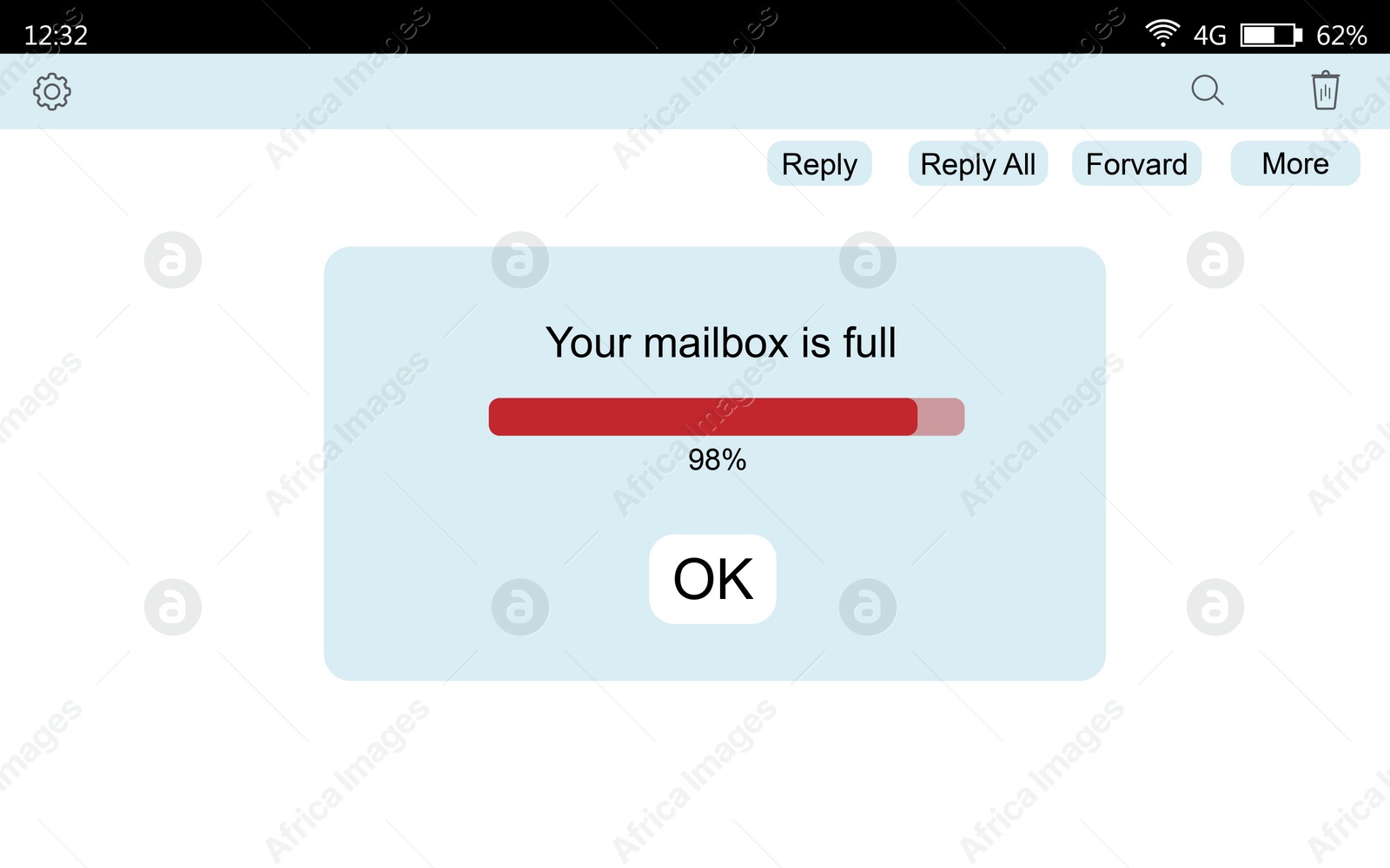 Illustration of Mailbox storage is full - informative notification. Interface of email box, illustration