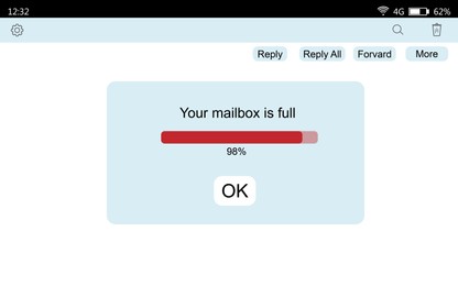 Illustration of Mailbox storage is full - informative notification. Interface of email box, illustration