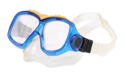 Photo of Blue diving mask isolated on white. Sports equipment