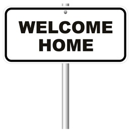 Illustration of Road sign with phrase Welcome Home on white background