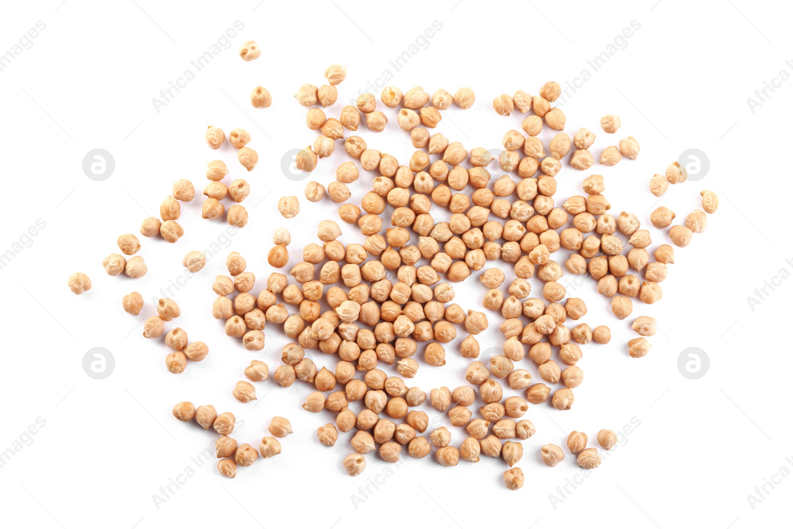 Photo of Pile of chickpeas on white background, top view. Natural food