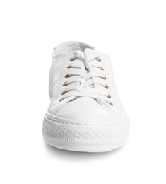 Photo of Stylish sneaker on white background. Trendy footwear