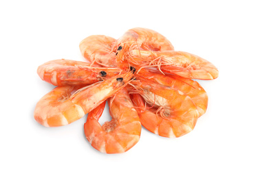 Photo of Delicious cooked whole shrimps isolated on white