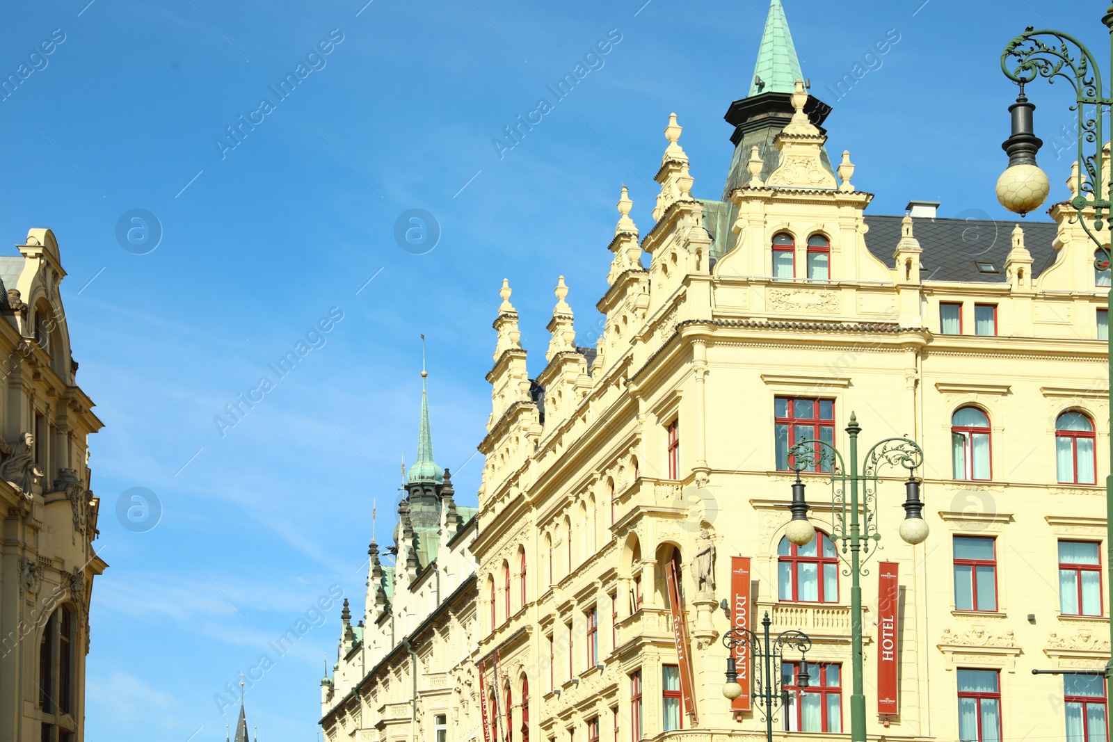 Photo of PRAGUE, CZECH REPUBLIC - APRIL 25, 2019: Beautiful view of luxury hotel Kings Court