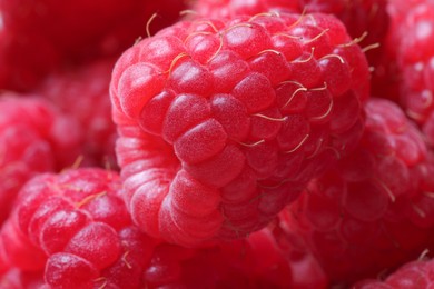 Photo of Many fresh ripe raspberries as background, closeup