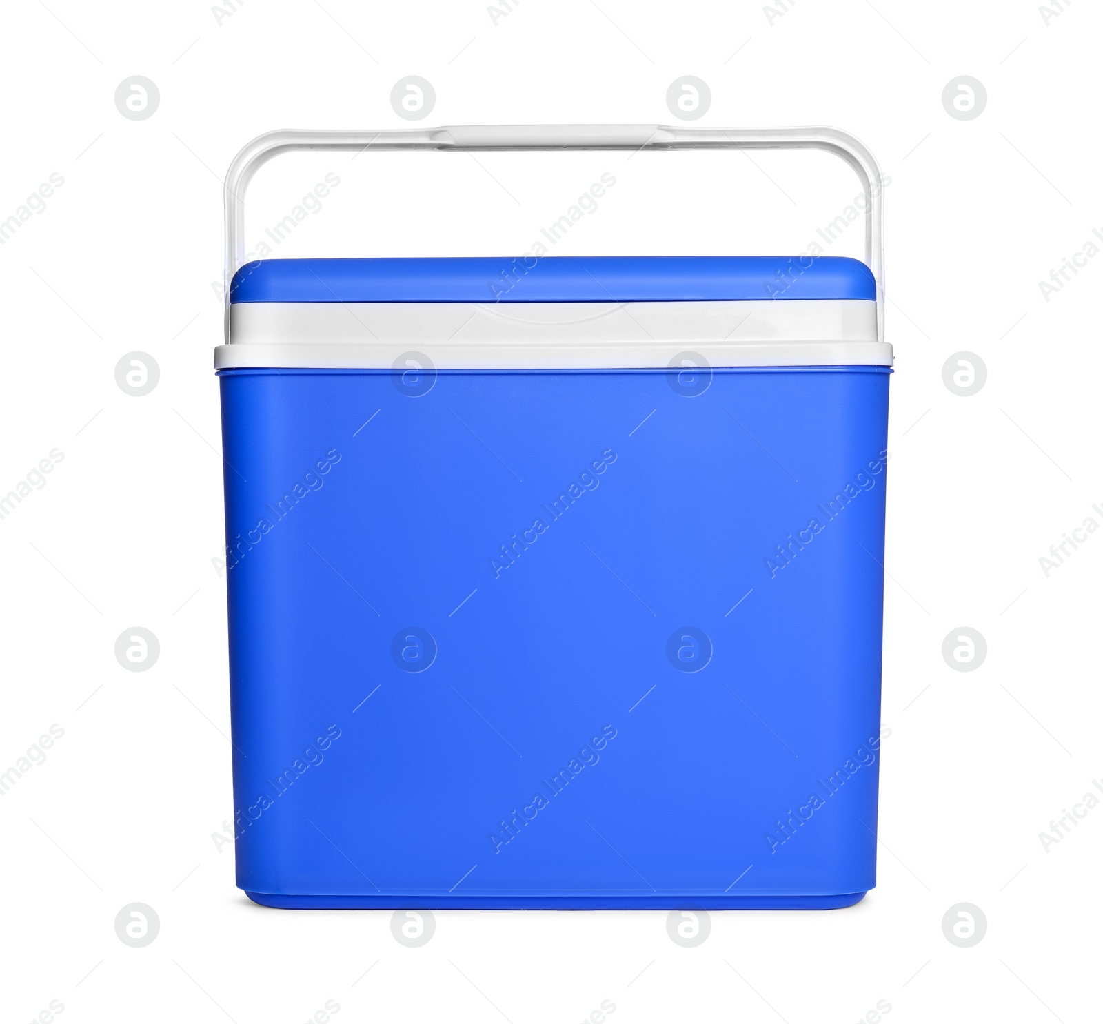 Photo of Blue plastic cool box isolated on white