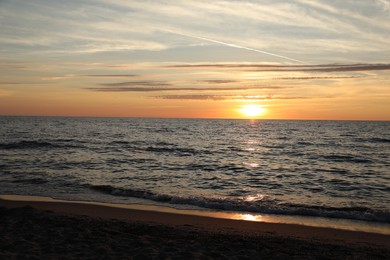 Picturesque view of sea at sunset. Tropical beach