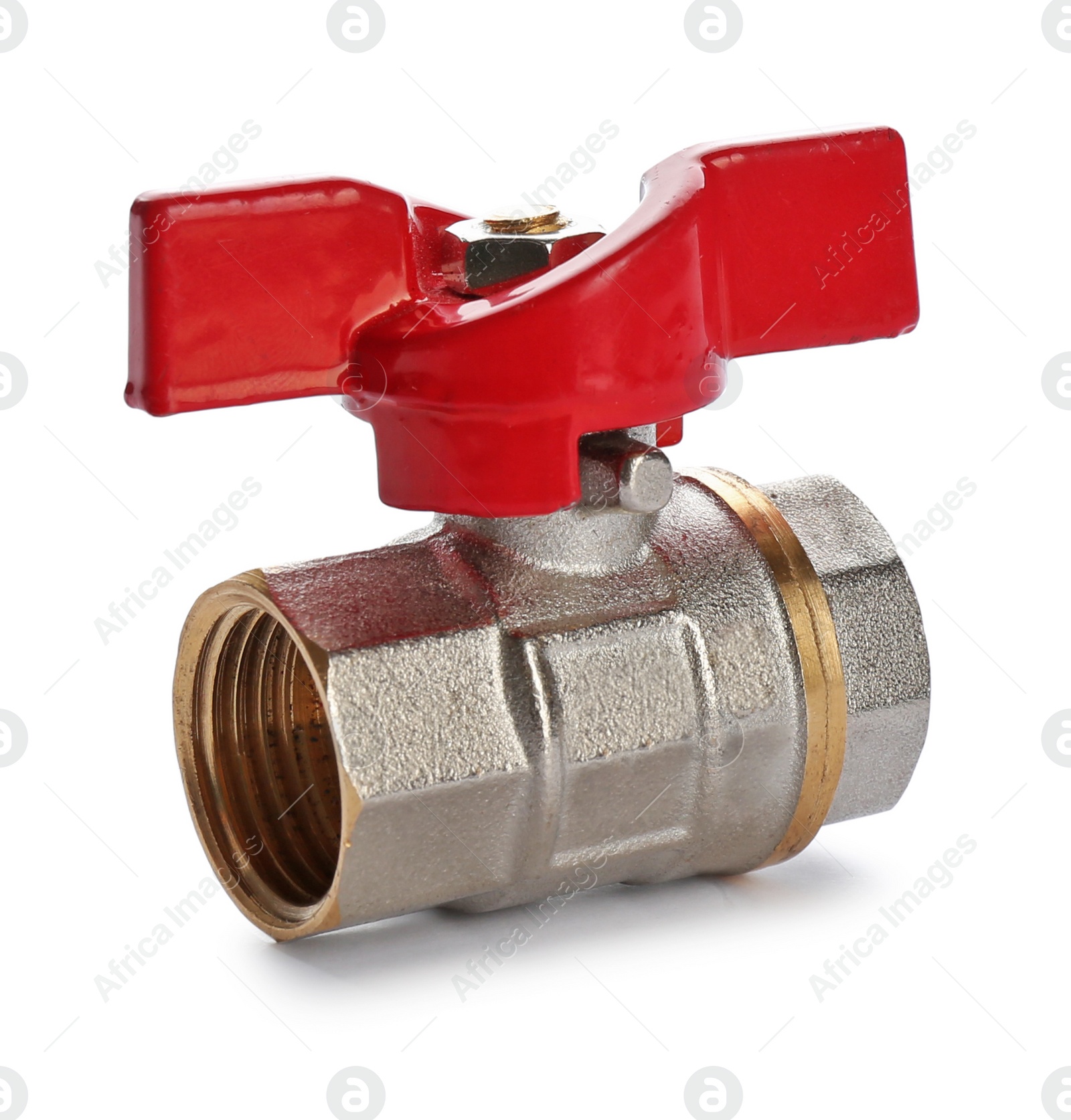 Photo of New valve on white background. Plumber's supply