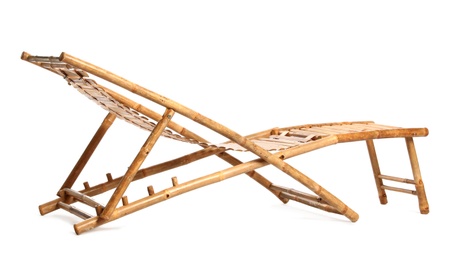 Empty wooden beach sunbed on white background