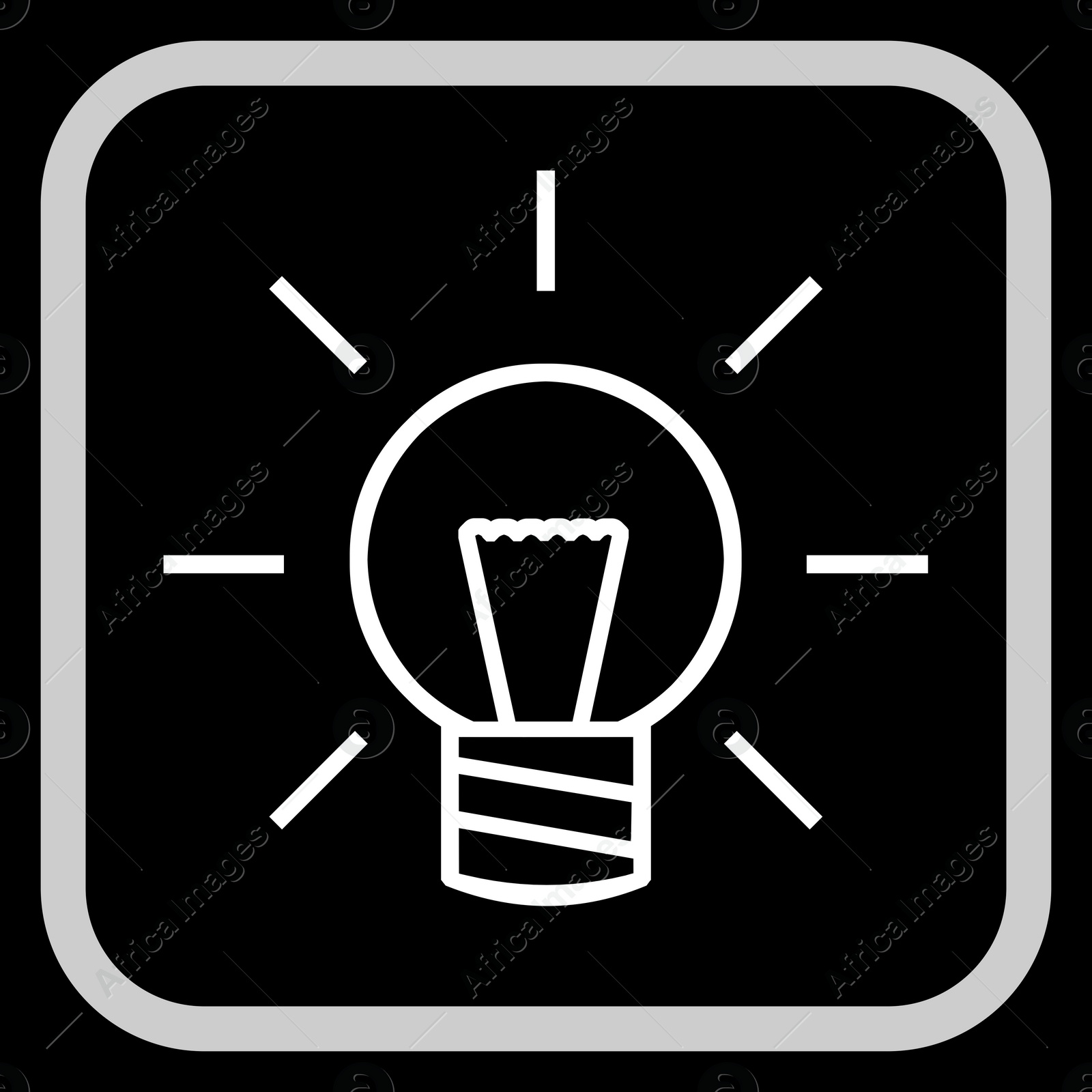 Image of Glowing light bulb in frame, illustration on black background
