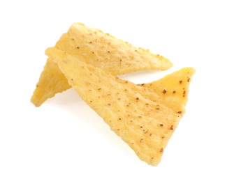 Tasty tortilla chips (nachos) on white background