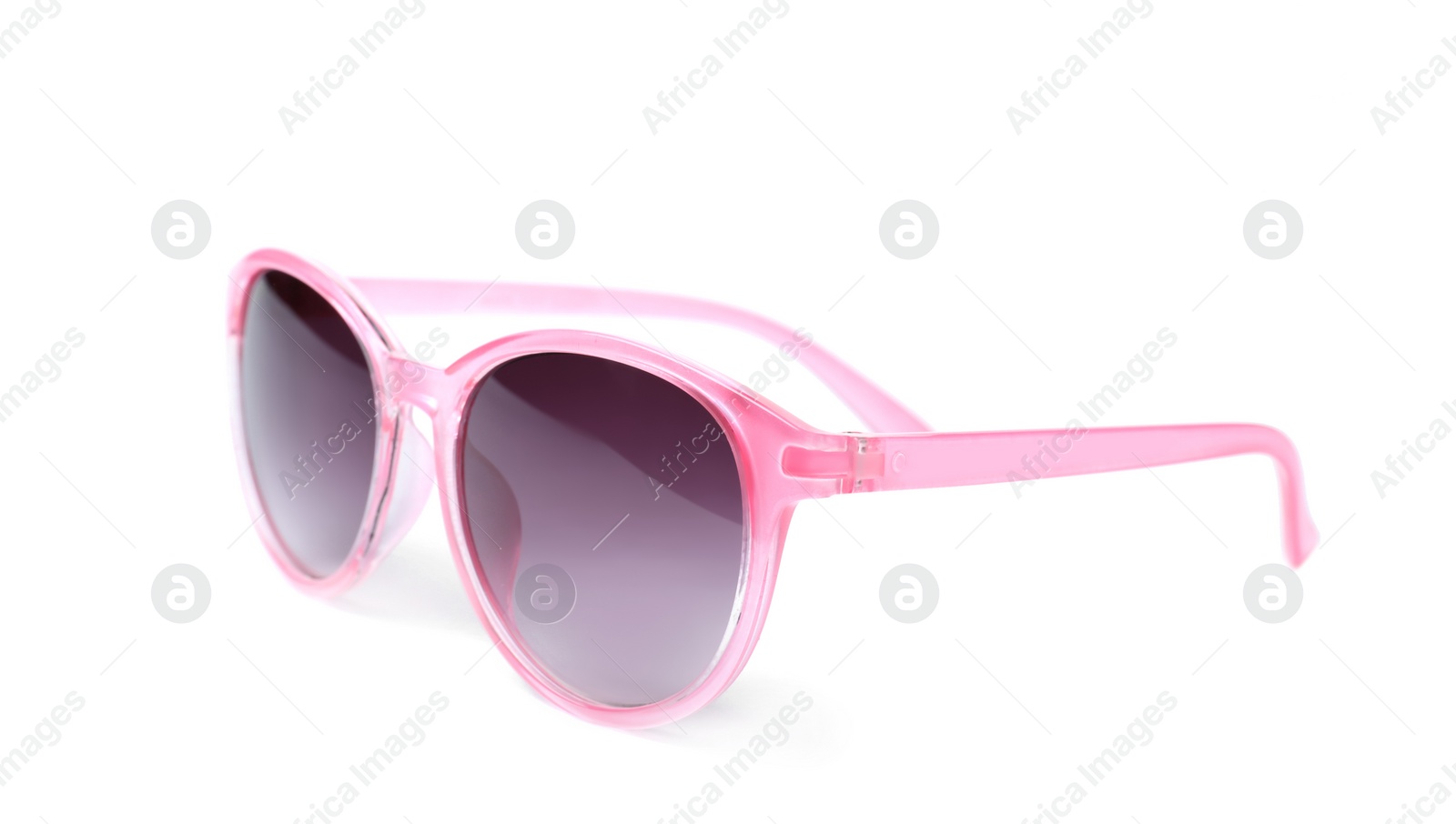 Photo of Beautiful sunglasses on white background. Beach object