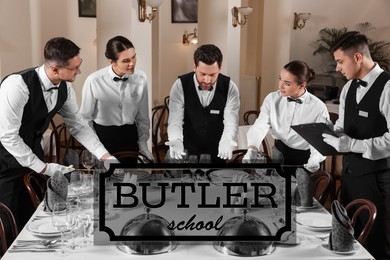 Butler school. People during table setting lesson indoors
