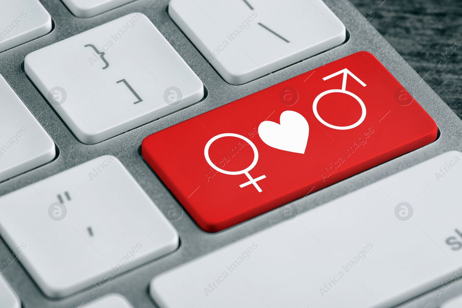 Image of Love button on laptop keyboard, closeup. Online dating site