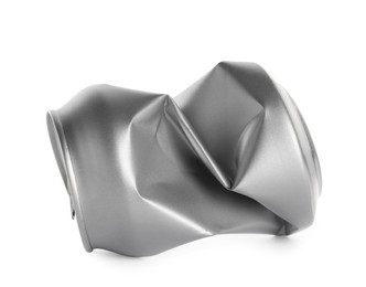 Photo of Aluminium silver crumpled can isolated on white