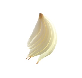 Photo of Slice of fresh ripe onion on white background