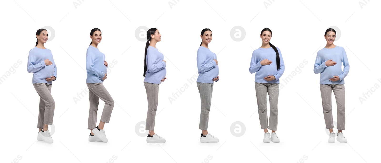 Image of Pregnant woman on white background, collection of photos