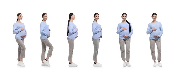 Image of Pregnant woman on white background, collection of photos